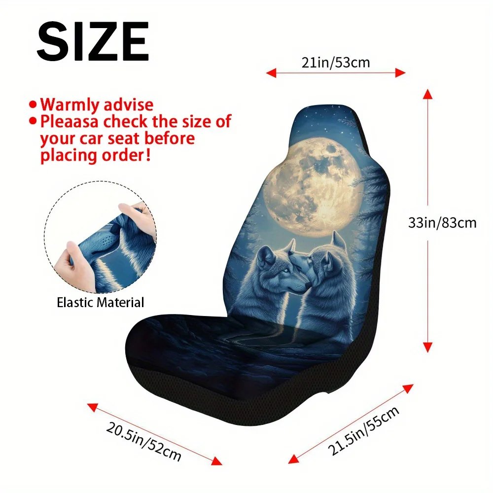 2pcs Moonlit Wolves Romance Car Seat Covers, Universal Fit For Front Seats, Suitable For Men And Women, Fits Cars, SUVs, Sedans,