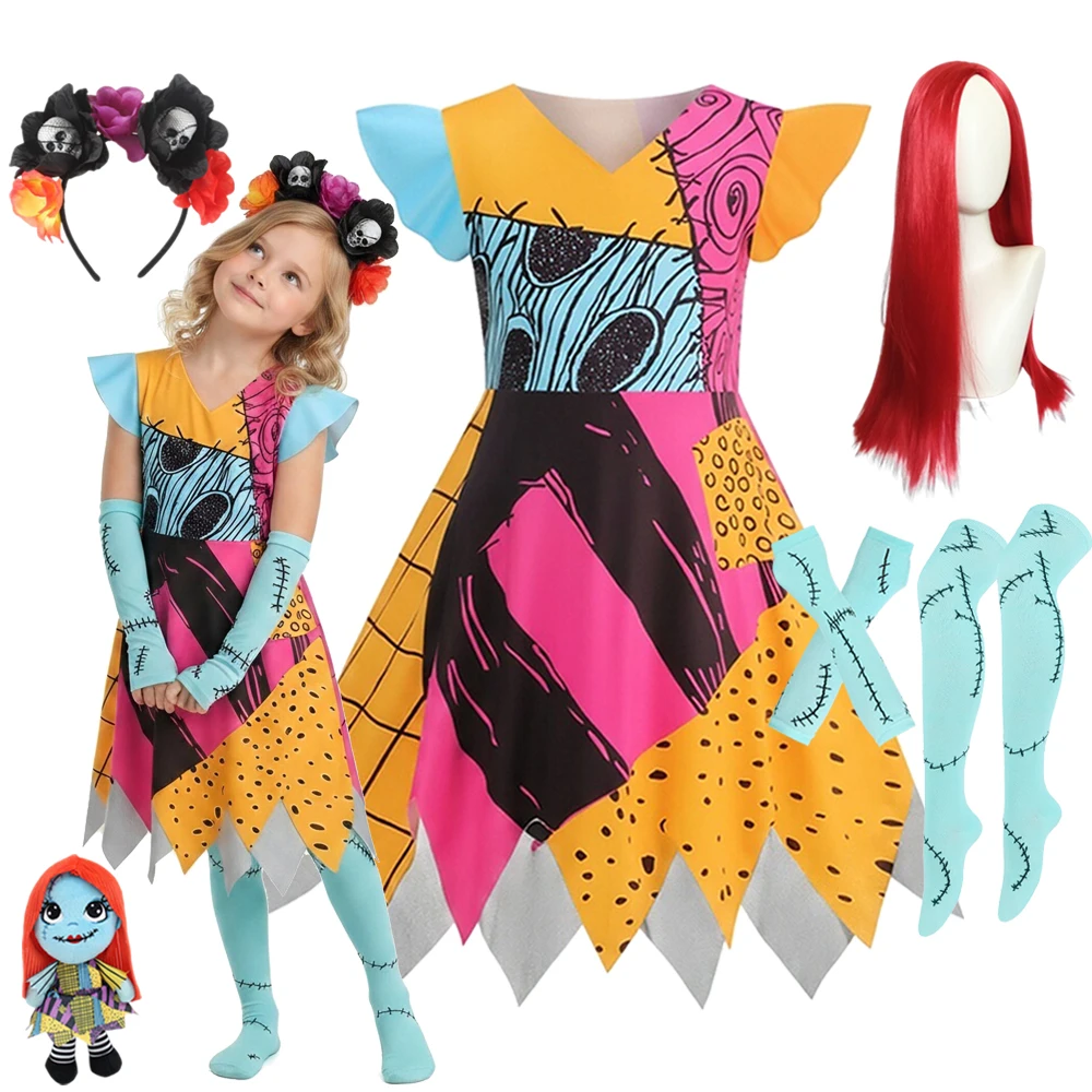 Mädchen Horror Nightmare Before Christmas Sally Halloween Cosplay Verkleidung Party Kinderkostüm Jungen Jack Gothic Kleidung