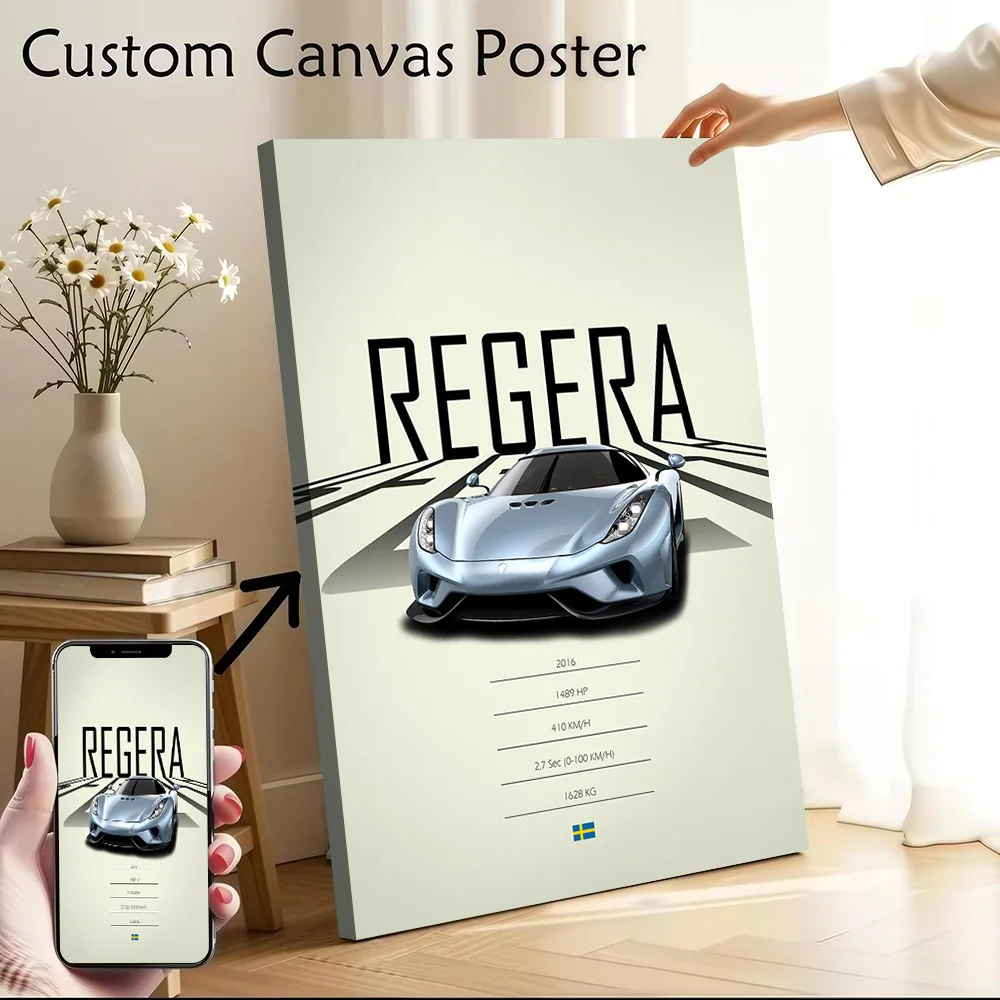 2016 Supercar Regera Poster Customizable Printed Canvas Painting for Pictures Wall Art Interior Accessories Room Decor Wand Deko