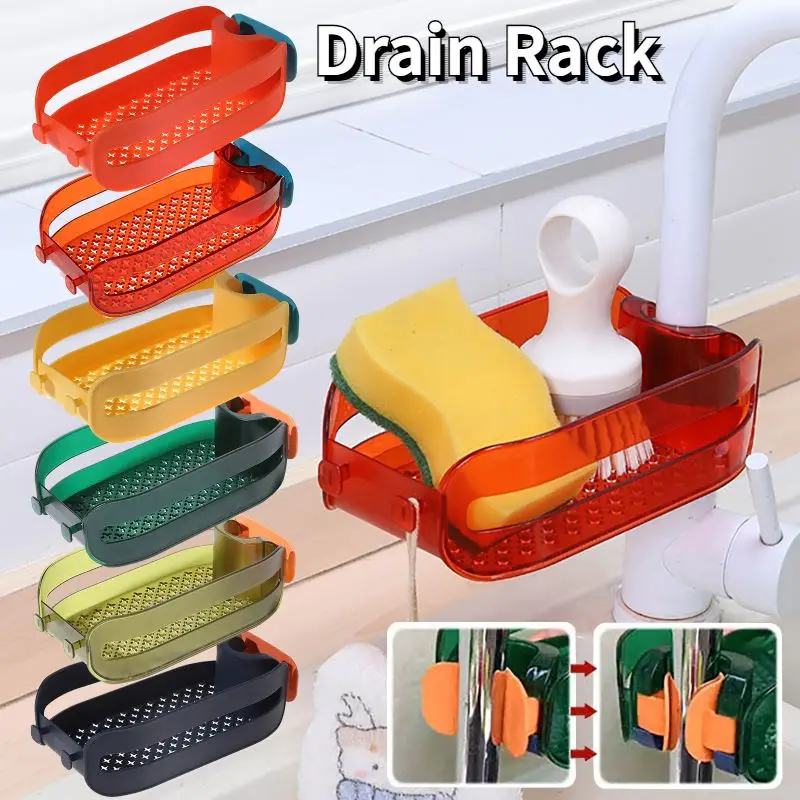 Sponge Holder For Kitchen Faucet Kitchen Sink Drain Organizer Quick-Drying Kitchen Storage Rack Multi-Function Attach To Faucet