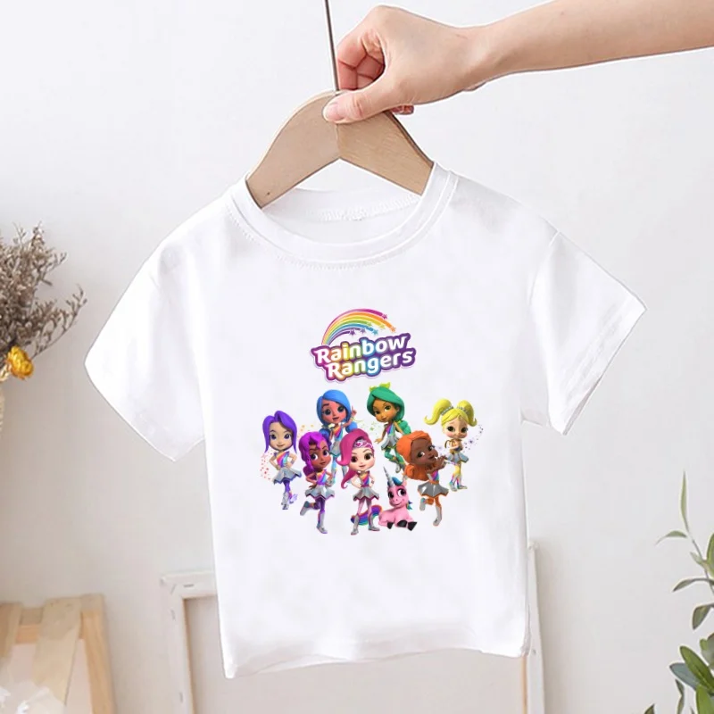 Rainbow Rangers Print Cartoon Kids T shirt Cute Girls Summer Tops Baby Boys Clothes Children Short Sleeve O-Neck White T-shirts