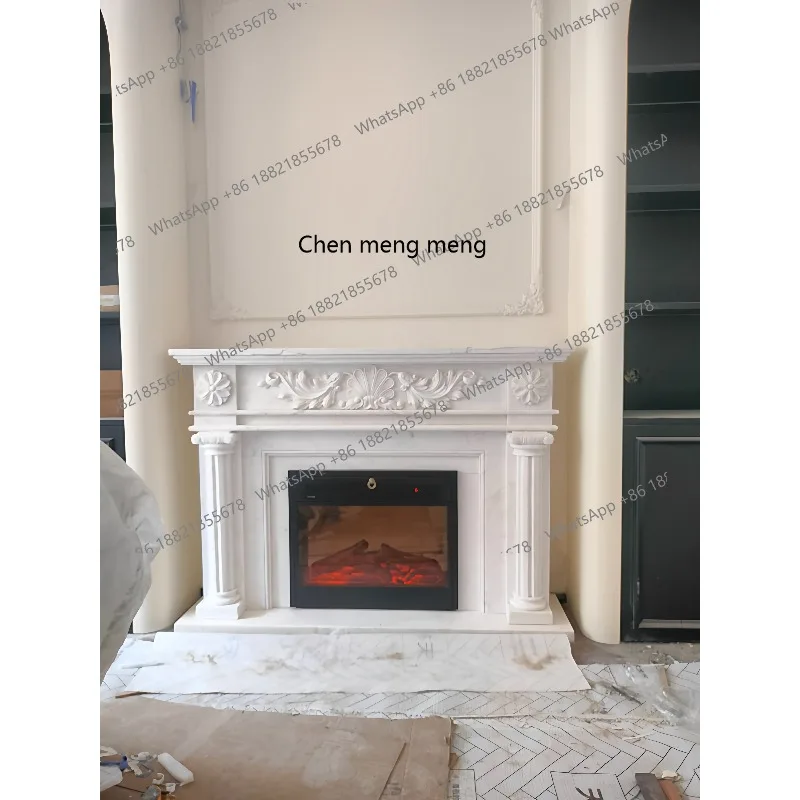 

New natural stone white marble European and American French carved mantel TV cabinet