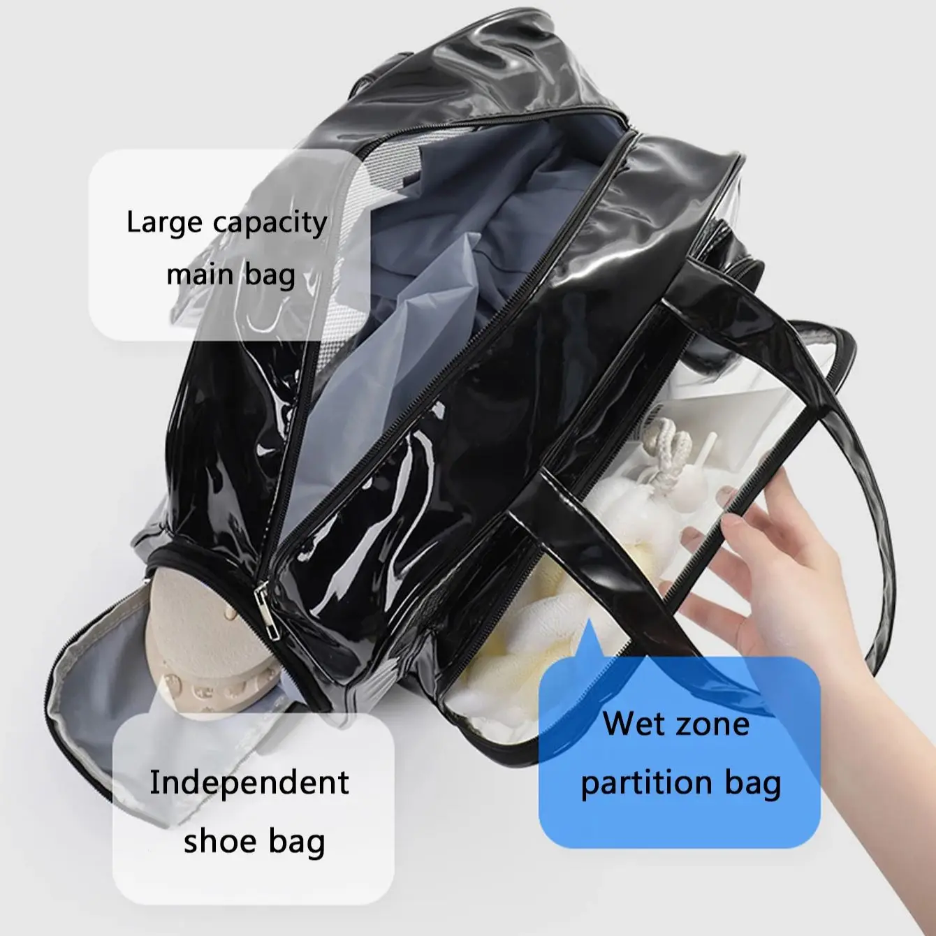 Double Layer Dry Wet Separation Makeup Bag With Large Capacity Waterproof Handheld Transparent Wash And Makeup Bag