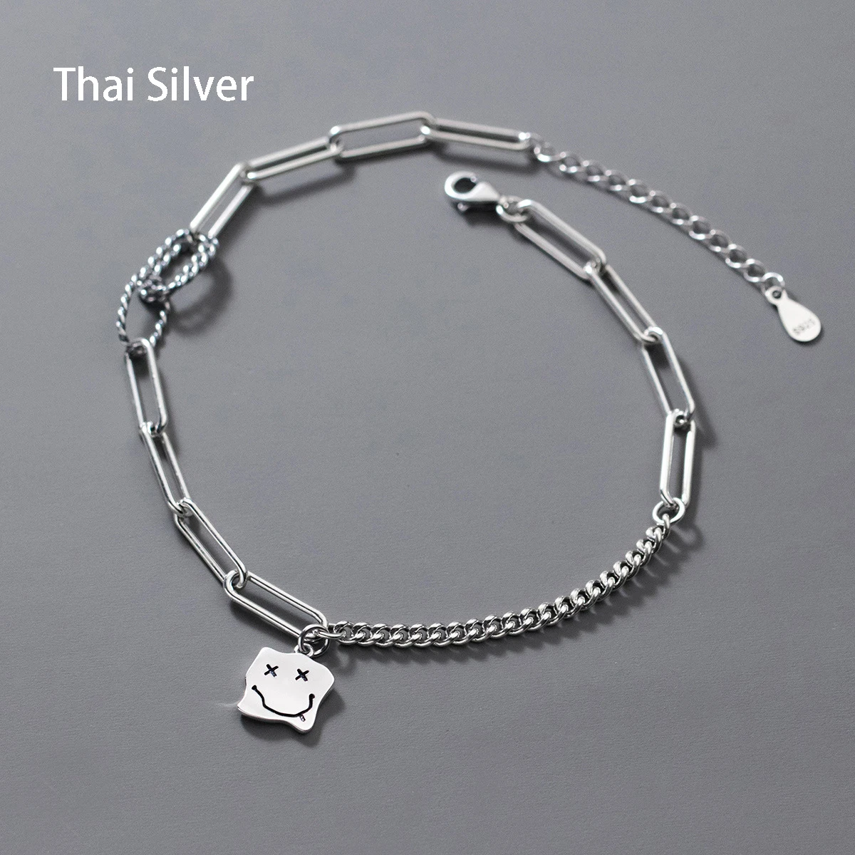 

MIQIAO 925 Sterling Silver Anklets Woman Bracelet Thai Silver Expression Square Temperament Summer Geometric Women Foot Jewelry