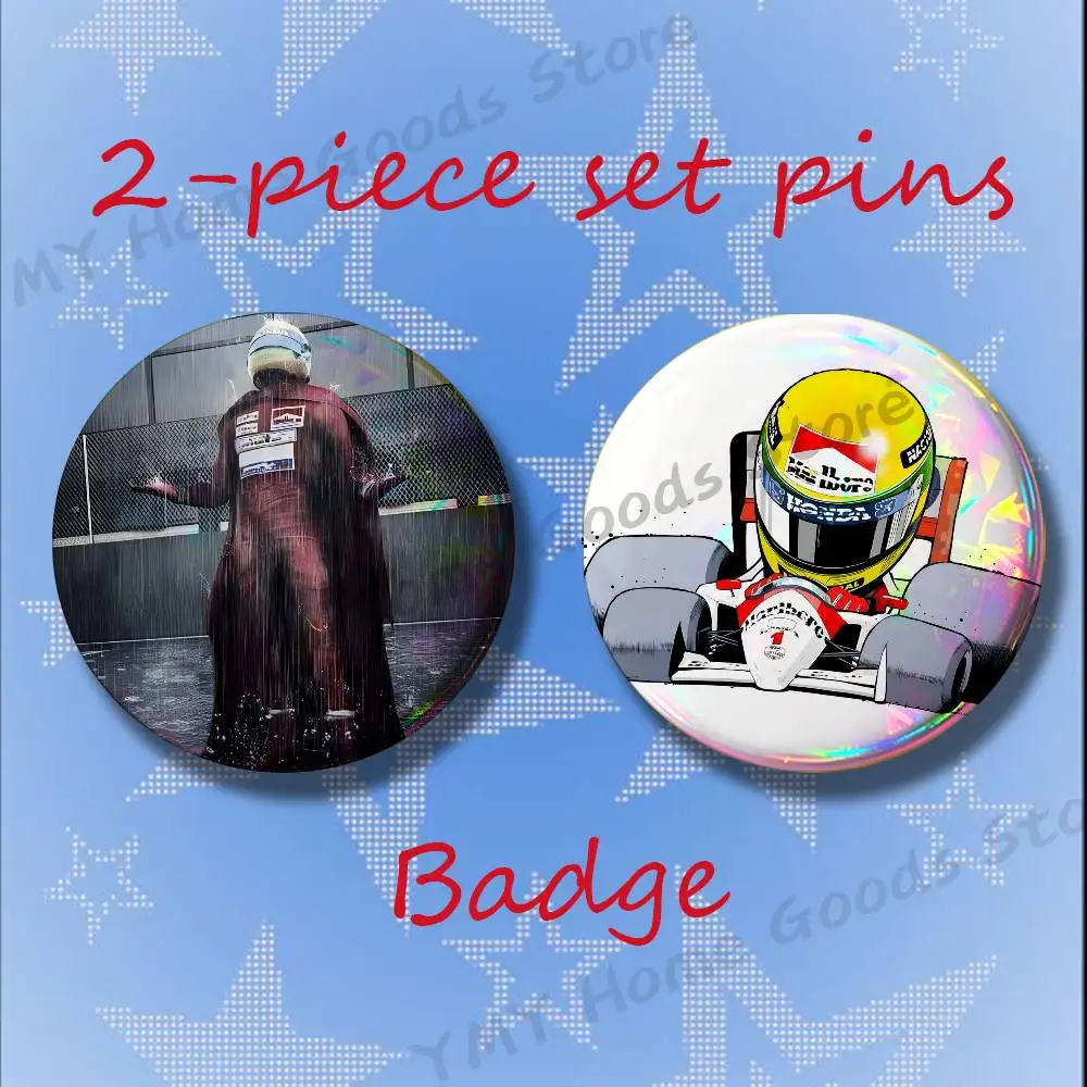 The Rain God A-Ayrton S-Senna Brooches for Backpack Accessories 25 32 44 58 75mm Round 2-piece set Free Mix