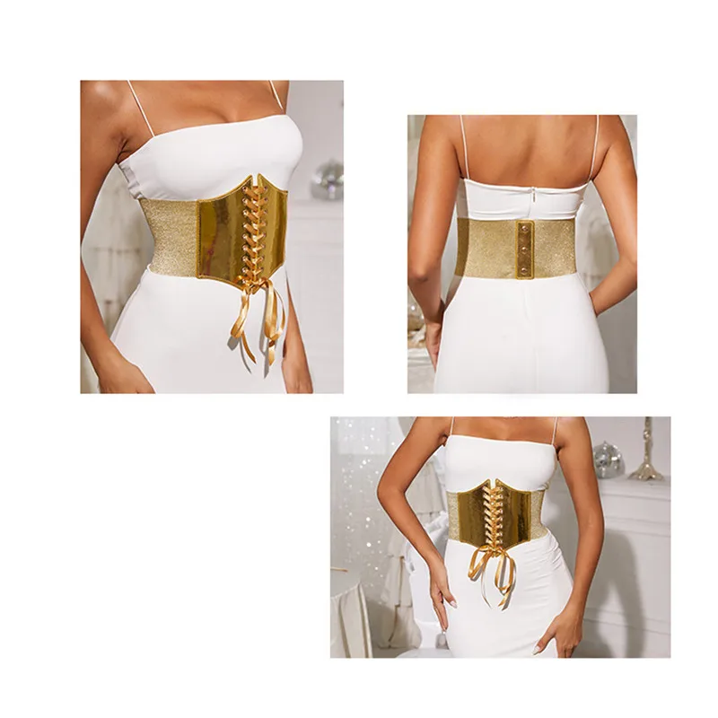 Ceinture élastique dorée pour dames, décoration polyvalente, robe, manteau imbibé occidental, large, banc de taille, bande, été