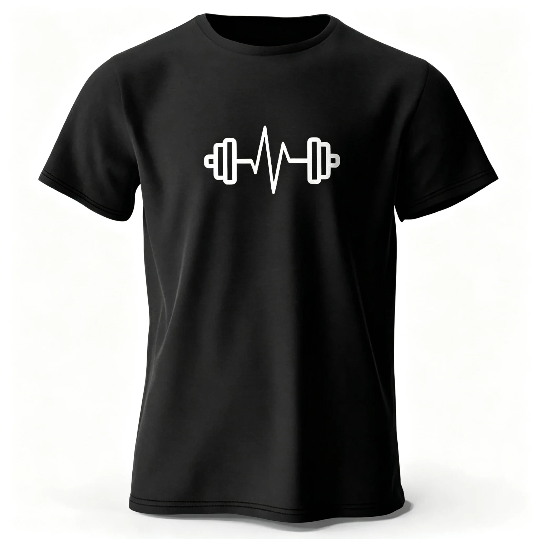 Unisex Dumbbell Heartbeat ECG Graphic T Shirt Minimalist Gym Fitness Crew Neck Cotton Short Sleeve Workout Sports Tee
