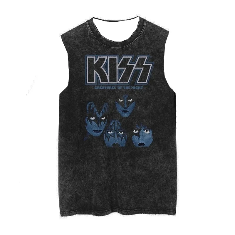 

Men's 3D Printed Vest Kiss Band Vest Men's and Women's Vest Retro Fashion Trend Sleeveless T-shirt Vest Rock Punk Mens Clothing
