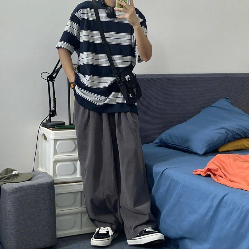 

Японские мужские летние повседневные рабочие брюки прямого кроя, свободные брюки с широкими штанинами, ретро-брюки в американском стиле High Street Trend