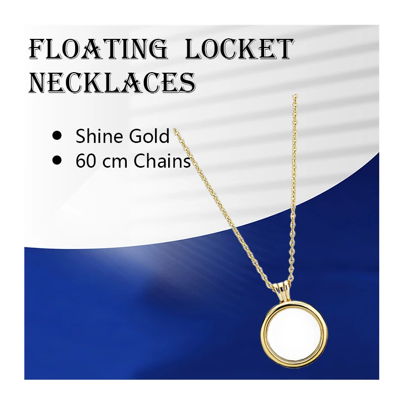 

18K Shine Gold Silver 925 Original Floating Locket Pendants Necklaces For Women 60cm Link Chain Sapphire Glass Wall Fine Jewelry