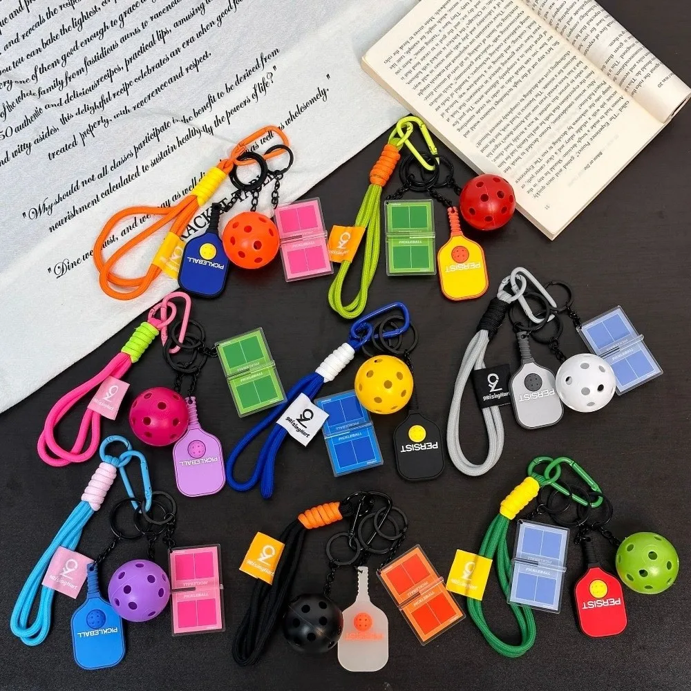 PVC Pickleball Paddle Set Keychain Dopamine Detachable Fitness Series Pendant with Buckle Simulation Pickleball Keyring