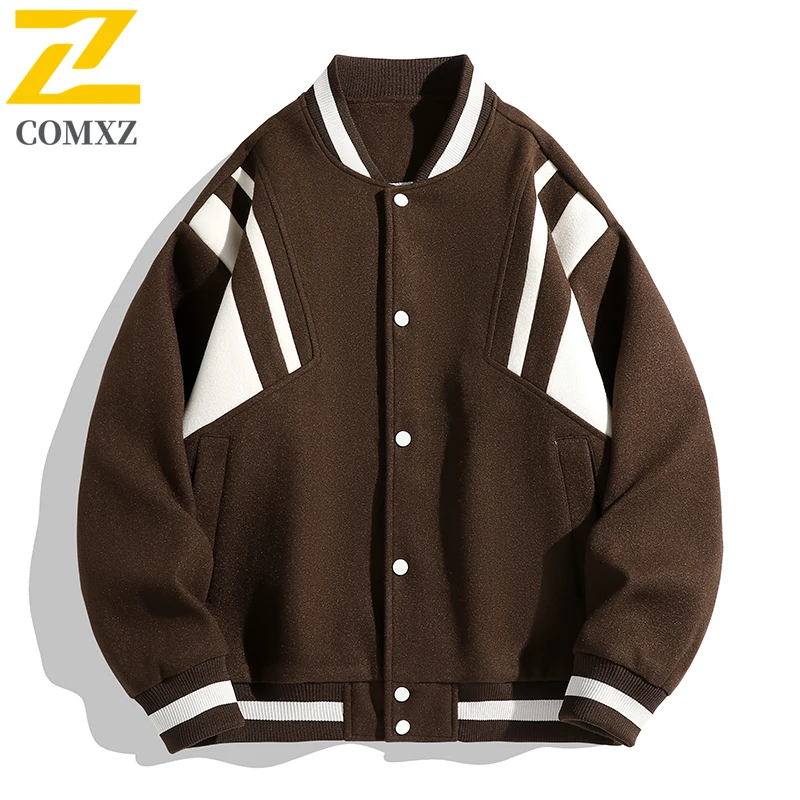 COMXZ 가을 남성 야구 재킷 클래식 야구 칼라 야외 여행 코트 프리미엄 스플 라이스 방풍 패션 겉옷 ​