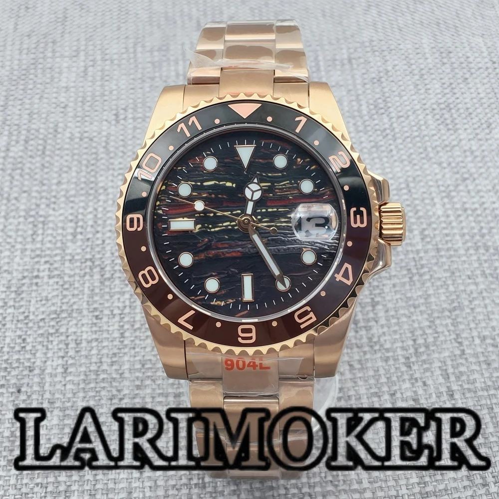 

LARIMOKER 41MM NH35 Rose Gold Men‘s Mechanical Watch Sapphire Glass Ceramic Bezel Meteorite Texture Luminous Waterproof Watch