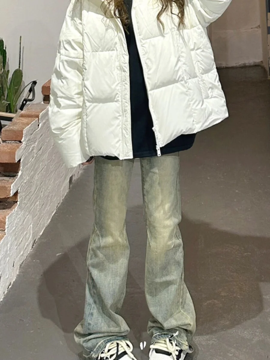 Jeans micro svasati tinti in argilla gialla sbiadita retrò Pantaloni invernali da donna nuovi americani a vita alta dimagranti a gamba dritta