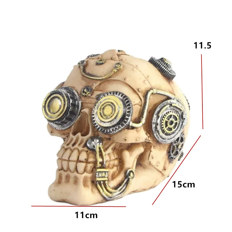 Halloween Steampunk Skull Statue Home Decor Human Head Skeleton Cranium Figurine Cyborg Protruding Gearwork Skull sculpture 8093