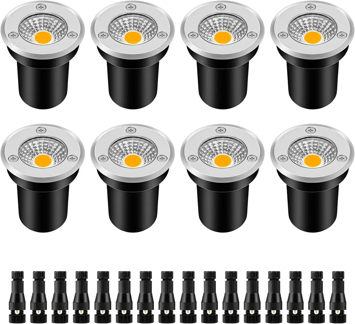 

Low Voltage LED Well Lights 3W 12V-24V IP67 Waterproof Outdoor Landscape Lighting for Garden Deck Driveway (8 Pack Warm White)