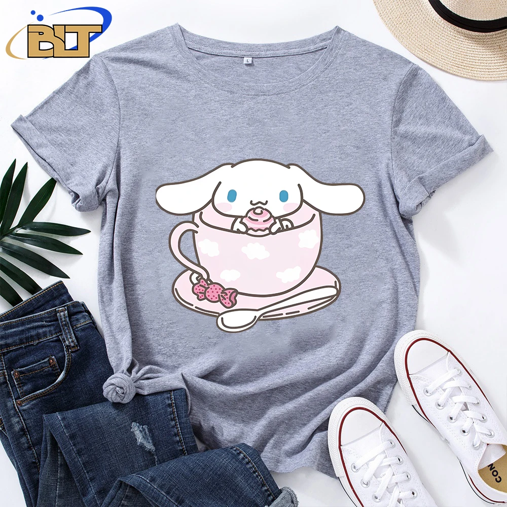 

Cinnamoroll Printed Women's T-Shirt Casual Tops Grey Cotton Short Sleeves