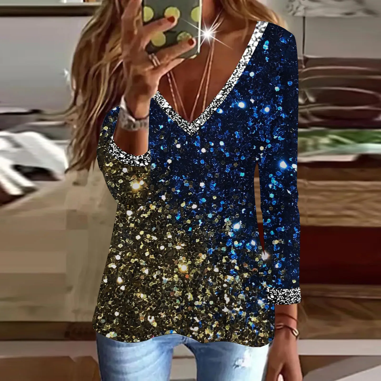 Fashion Sequin Women Blouse Autumnclothes Casual Long Sleeve Tops Ladies 3d Printed Shirts Loose Tunic T-shirts Pullover Blouses