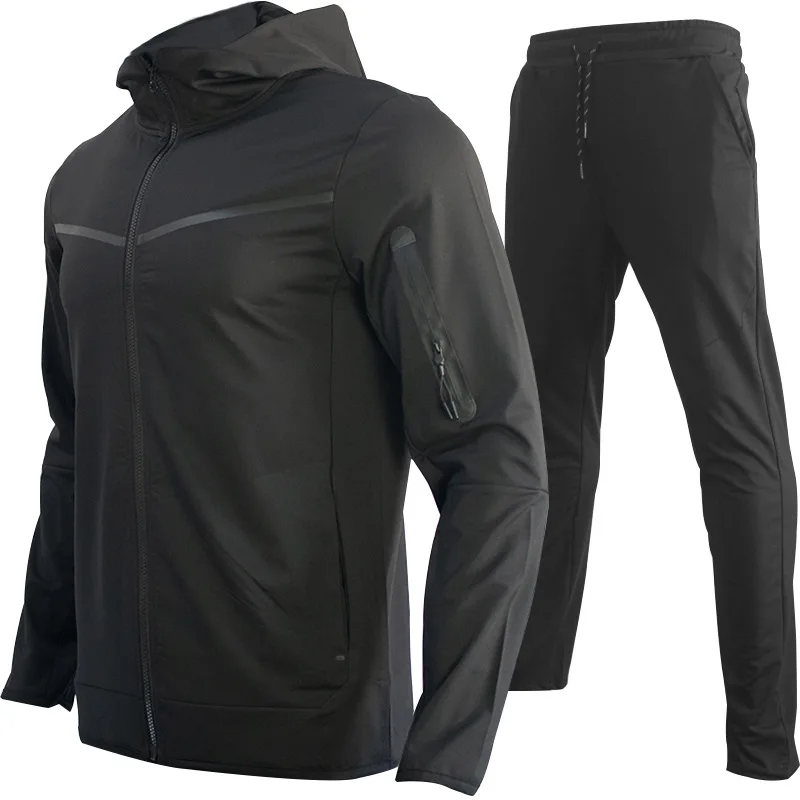 Herren Zweiteiler mit Farbblock-Design, Kapuzenjacke mit Reißverschluss und Jogginghose mit elastischem Kordelzug, atmungsaktives Sport- und Freizeitoutfit zum Laufen – Detail 9
