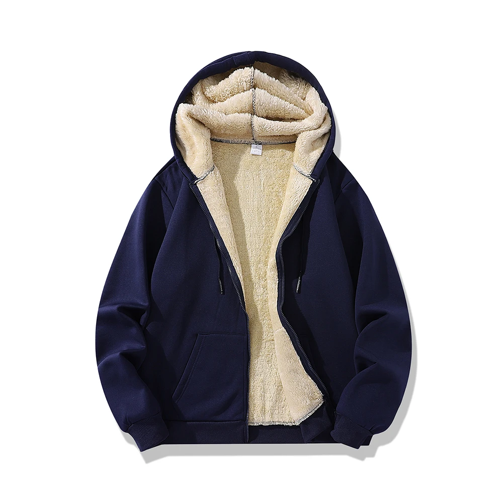 High Quality Fleece Jackets Men\'s Winter Plus-Size Jacket  Windproof Warm Thick Coat Solid Color Cotton Jacket Men Hooded Coats