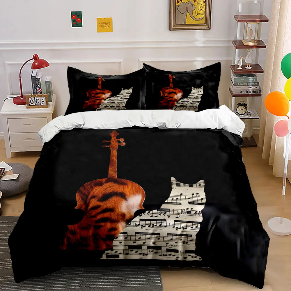 

"Musical Cat-Themed Home Decor 3PC" Soft Comfortable Duvet Cover Bedding Set Included 1*Duvet Cover & 2*Pillowcases, gift