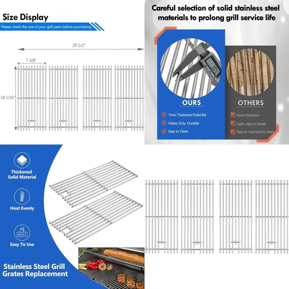 

32 Inch 4 Burner Gas Grill Replacement Grates - Stainless Steel, Set of 4
