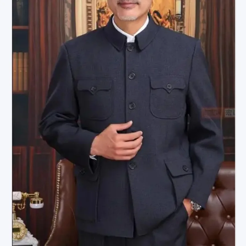 

Китайская куртка Zhongshan, мужское винтажное пальто, весенний пиджак для пожилых людей, улучшенный свободный пиджак