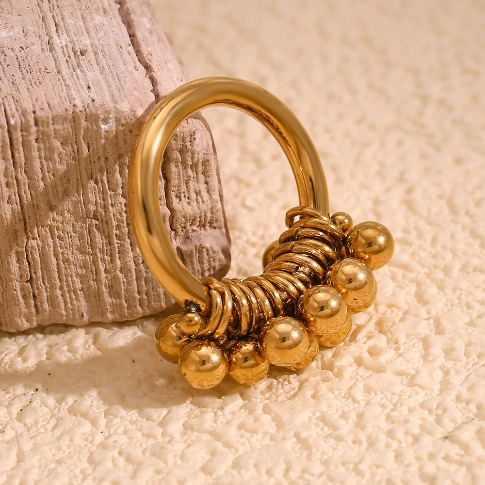 

New Design Elegant Removable Round Beads Stamen 18k gold plated rings stainless steel jewelry woman Decoration