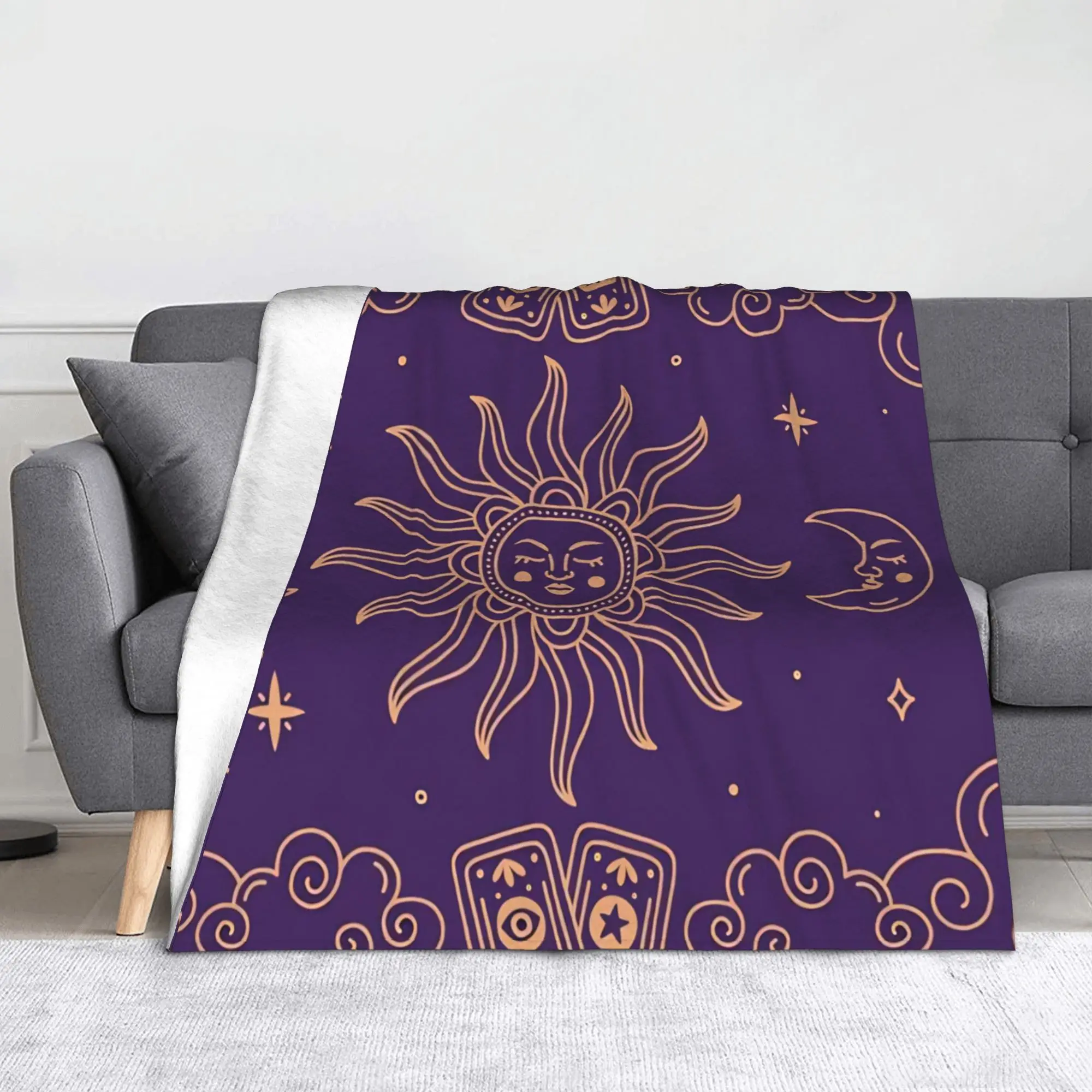 Sun and Moon Flannel Blanket Magic Tarot Cards Awesome Throw Blankets for Home Hotel Sofa  150*125cm Rug Piece