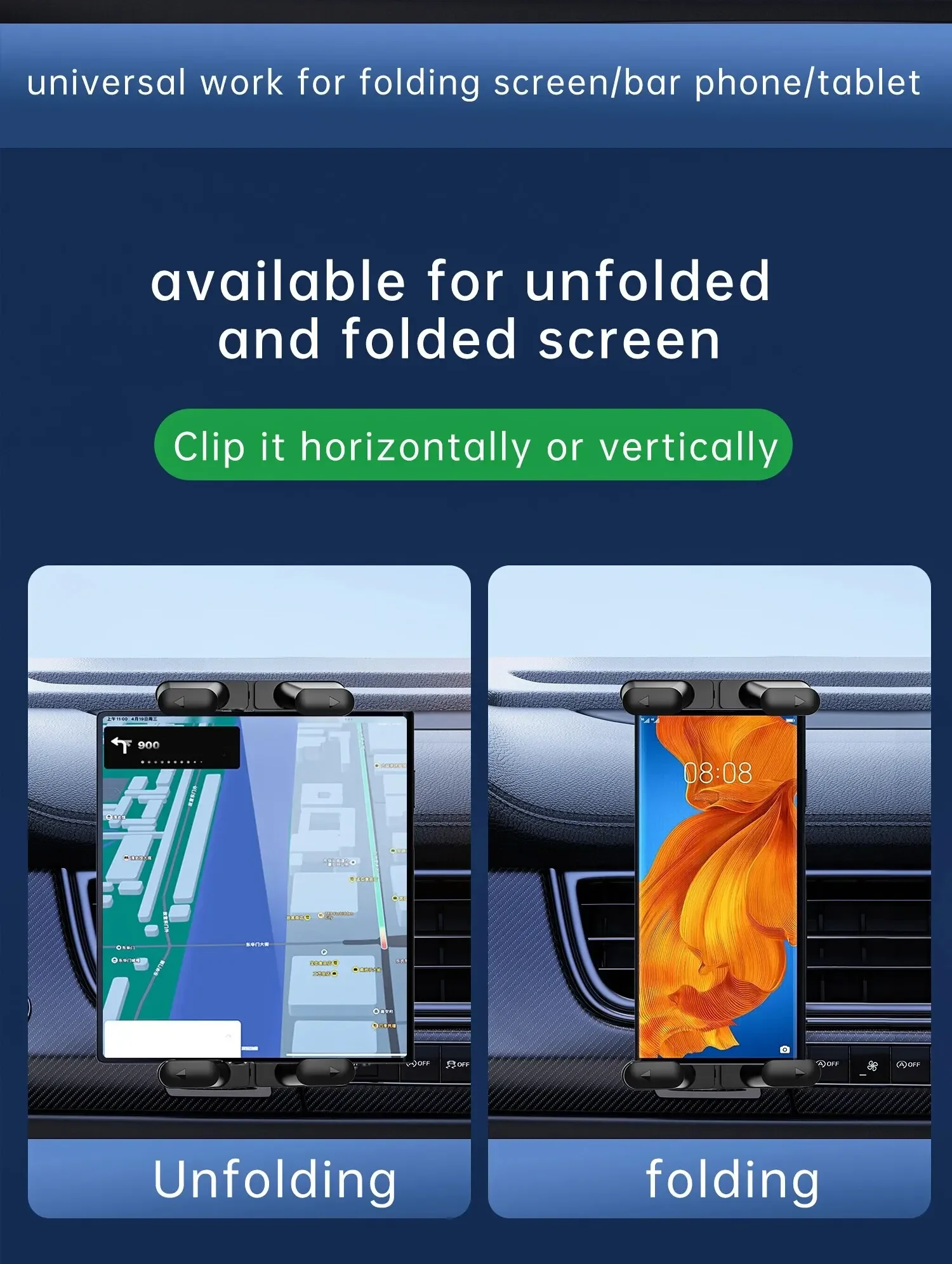 Auto-Lüftungsgitter-Tablethalter, universelle Handyhalterung für 7-12,9 Zoll iPad, 4-7 Zoll faltbarer Bildschirm, verstellbare Klemmhalterung – Detail 3