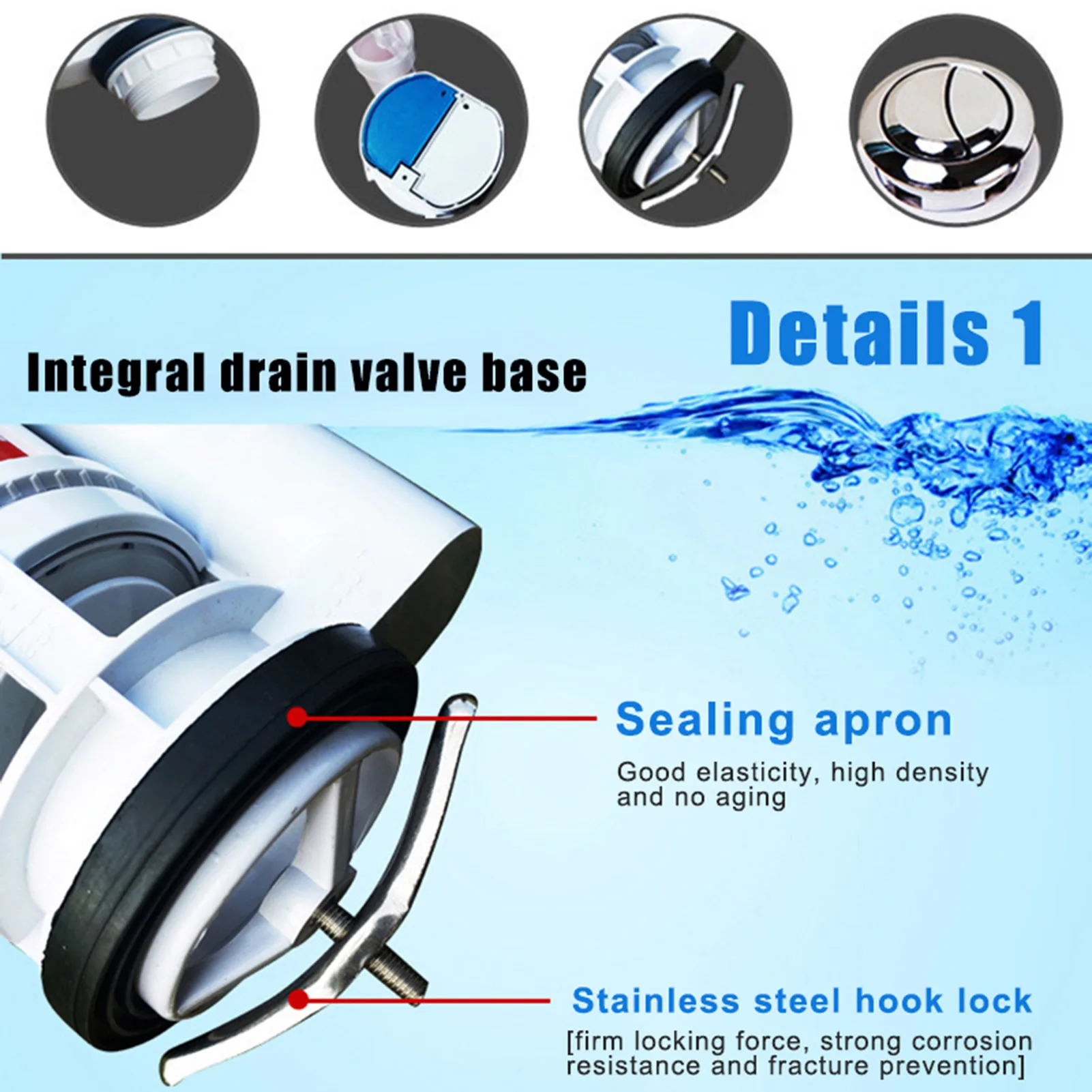 Toilet Dual Flush Valve Easy to Use Water Tank Split Push Button Accessories Suitable for Connected Side Toilet Water Tank