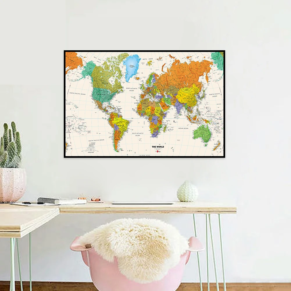 59*42 cm Mappa del mondo da parete Poster vintage Stampe Modern Wall Art Canvas Painting Immagine per l'educazione Home Office Materiale scolastico