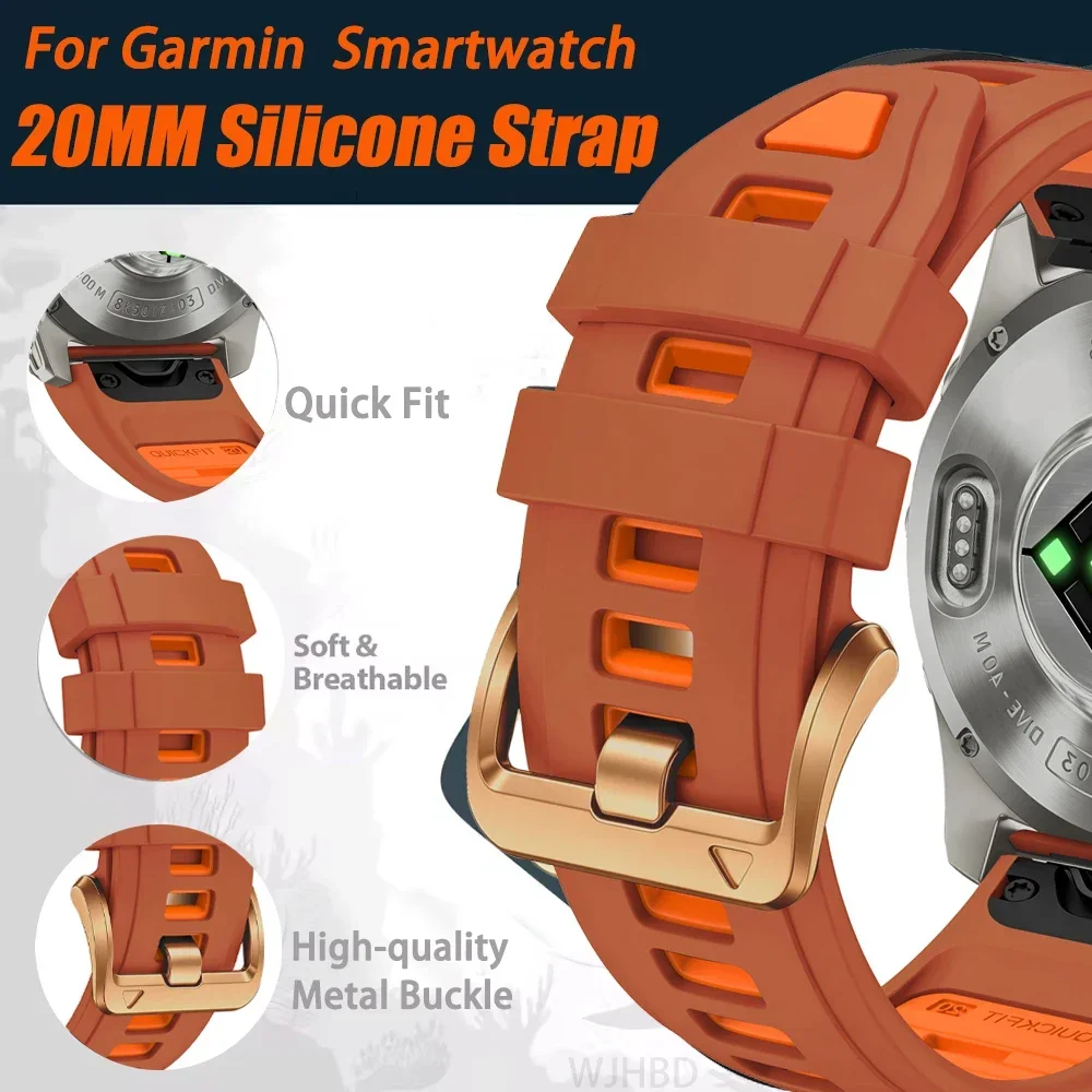 Quickfit Watch Band 20mm for Garmin Fenix 9 9Pro 8 43mm 7S 6S Pro Solar 5S Plus/Epix Pro/Approach S70 42mm Silicone Sports Strap