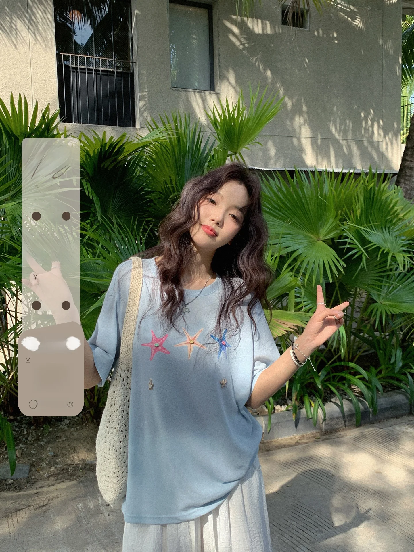 

Ibell Zhang Bébé Luy Star Print Cotton T-irt Loose Fit round Ne ort Sve Anti-Aging Snowflake Texture Women's Top