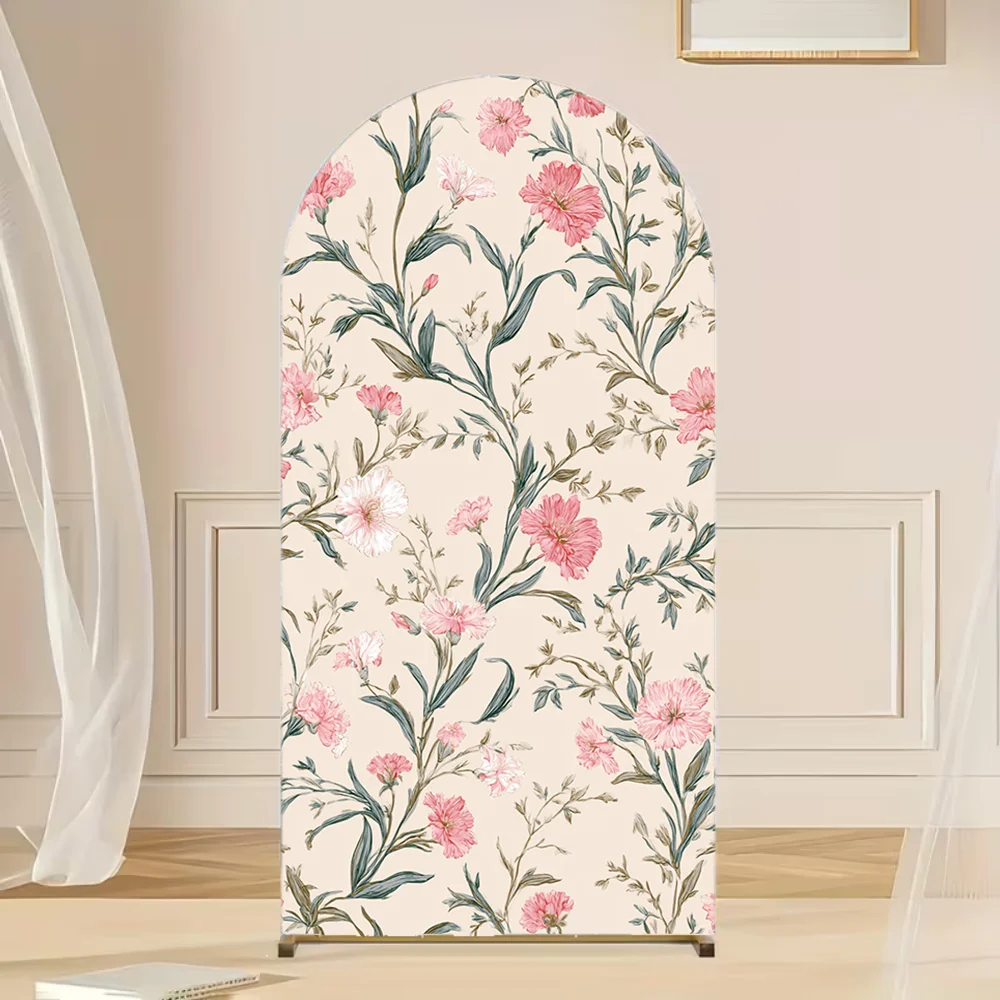 

Custom 2-Sided Pink Flowers Baby Girl Birthday Party Baby Shower Covers Chiara Arch Wall Background Decor Backdrop