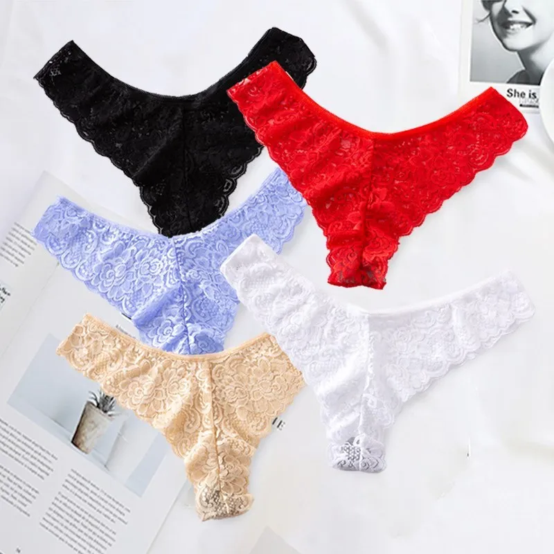 

CINVIK 3Pcs Thongs Panties Sexy G-string Briefs Lace Thongs Women Underwear Female Girls Panties Cotton Floral Pantys Underpants