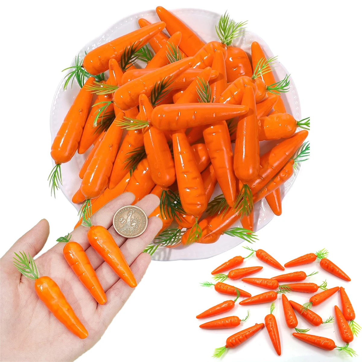 15/30/60 Stück Mini-Babykarotten, künstliches Gemüse, realistische Plastik-Karotten für Feengarten, Korbdekoration, Foto-Requisiten, Vasenfüller, DIY-Deko
