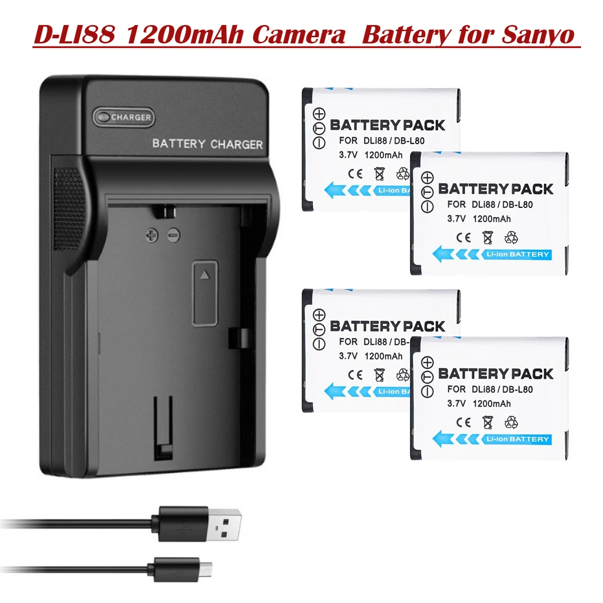 Аккумулятор D-LI88 DB-L80 1200 мАч для камер Sanyo VPC-CG10, DMX-CG11, VPC-CG100, VPC-CG102, Pentax P70, H90, W90, WS80