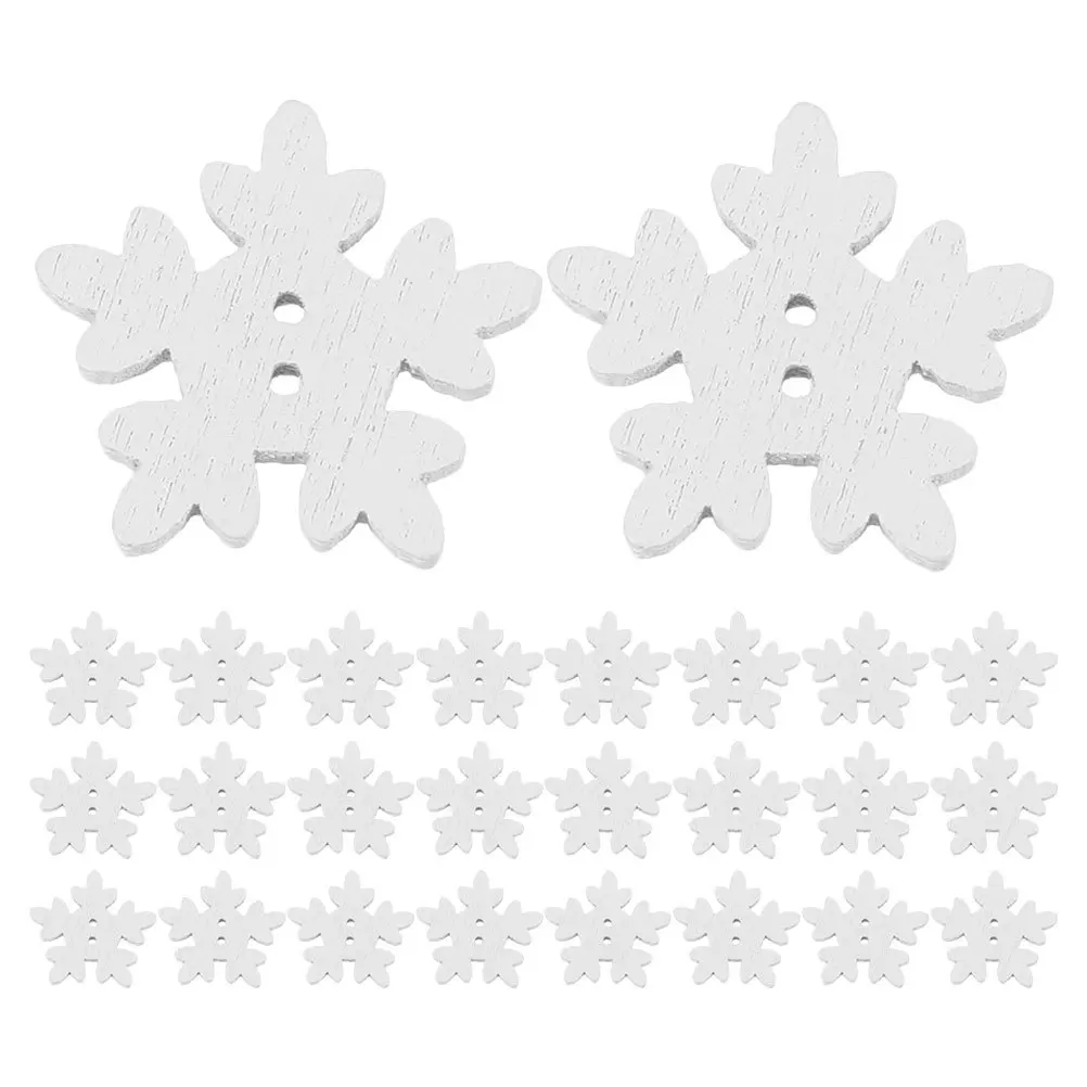 

150Pcs Wooden Snowflake Buttons White Craft DIY Sewing Embellishments for Winter Holiday Decorations Cardigan Coat Projects