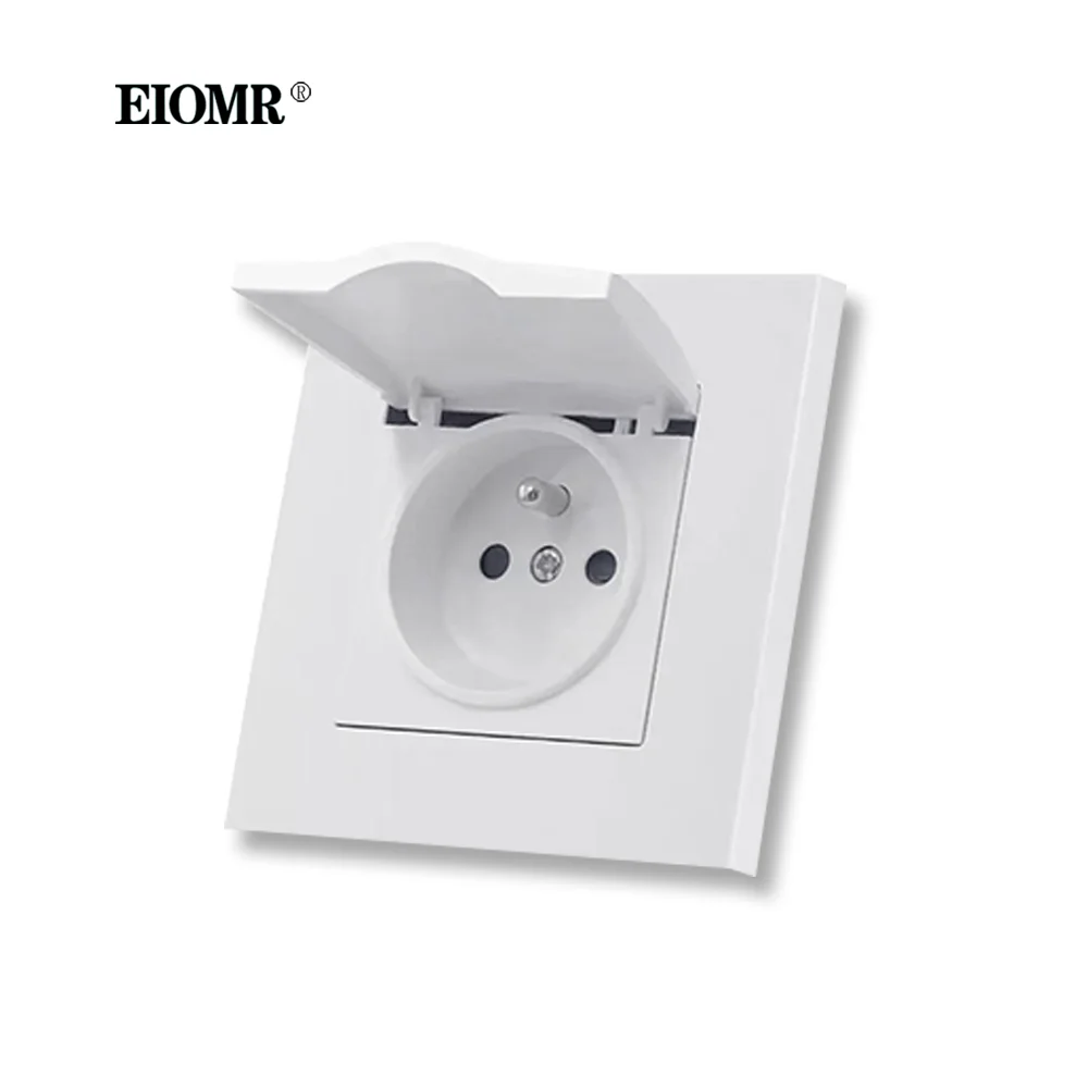 EIOMR EU French Standard Power Socket Flame Retardant PC Panel AC 250V 16A Wall Power Socket with Dust-proof Waterproof Cover