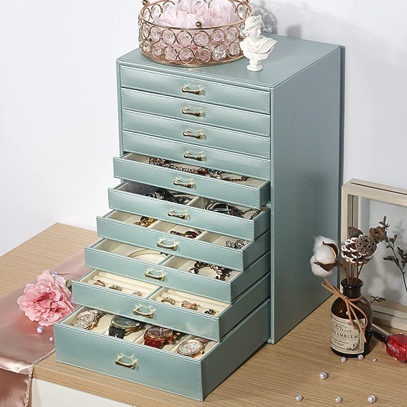 A Large Jewelry Storage Box for Women 10 Drawers Big Jewelry Organizer Necklace Ring Bracelet Watch Collection Box for Gifts