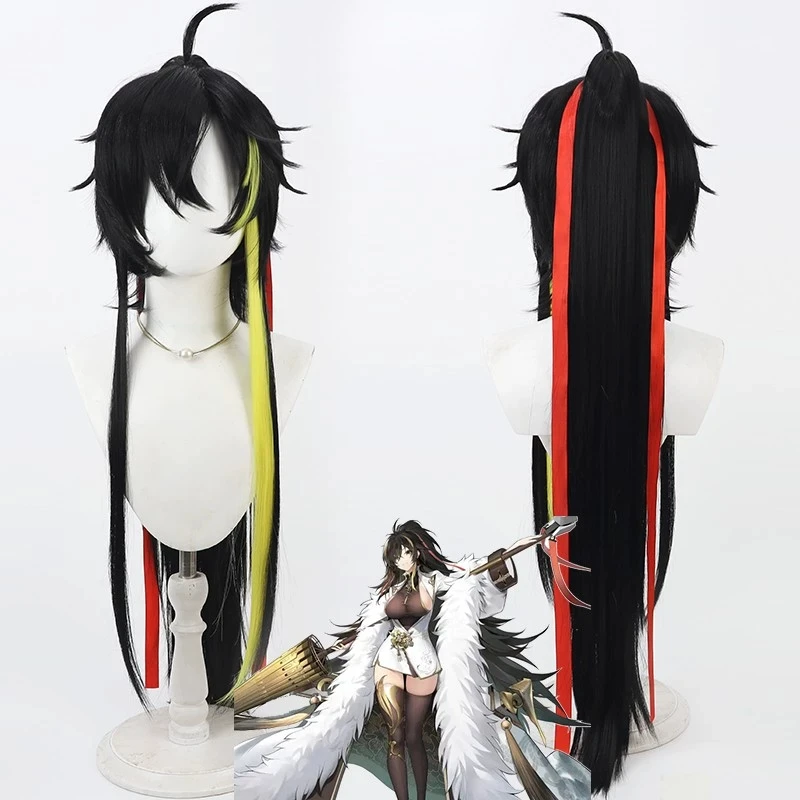 Azur Lane Harbin Cosplay Wigs 90cm Long Straight Black Mixed Yellow Ponytail Heat Resistant Synthetic Hair Halloween Party Role