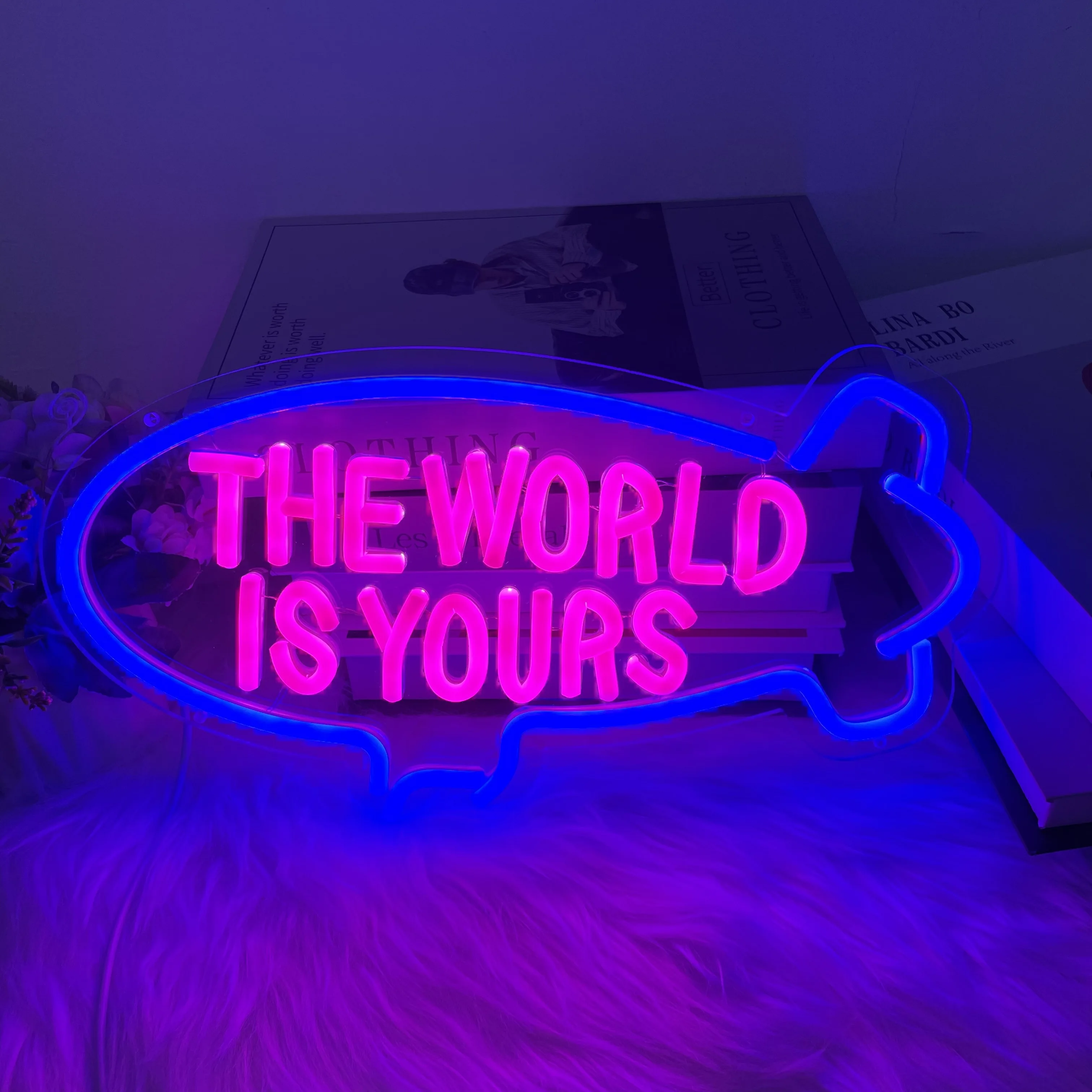 العالم هو لك علامة نيون لغرفة النوم وغرفة المعيشة والأطفال والمراهقين والأسماك والألعاب والمتاجر والمطاعم والحانات والنادي والبيرة والتوقيع #6