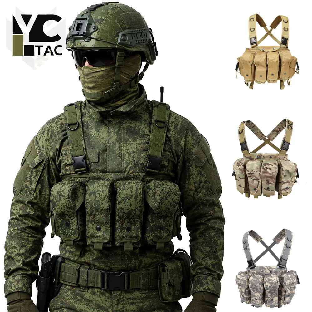 YCTAC Tactical Chest Rig EMR Camo Vest MOLLE AK Mag Carrier Military Airsoft Combat Vest with Utility Pouches for Hunting Game