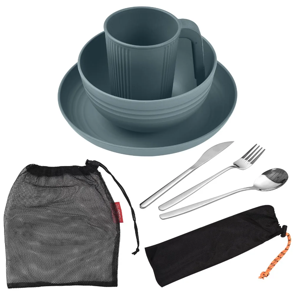 Durable Carry Bag Included Camping Mess Kit Lightweight Portable Wheat Straw Dinnerware Outdoor Picnic Set Picnic Use