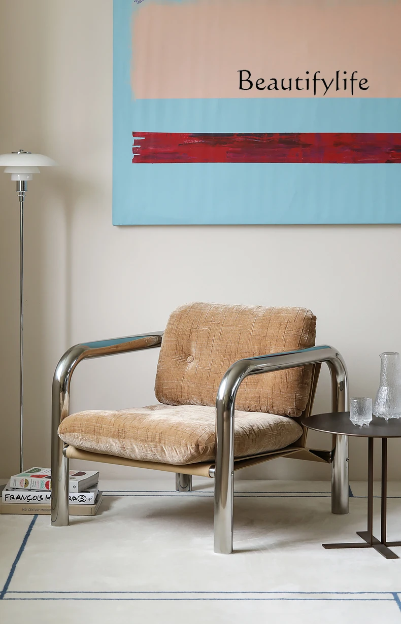 

Nordic expression medieval stainless steel fabric single living room home comfortable sofa leisure chair