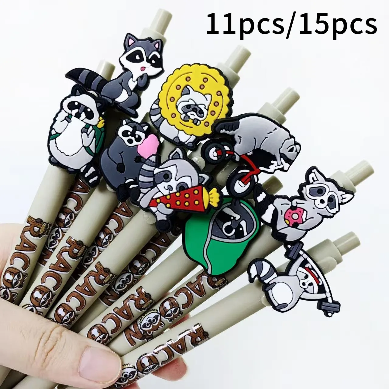 

11pcs/15pcs Transformable Raccoon-shaped Retractable Ballpoint Pens - Creative Animal Series Stationery Ball Pens