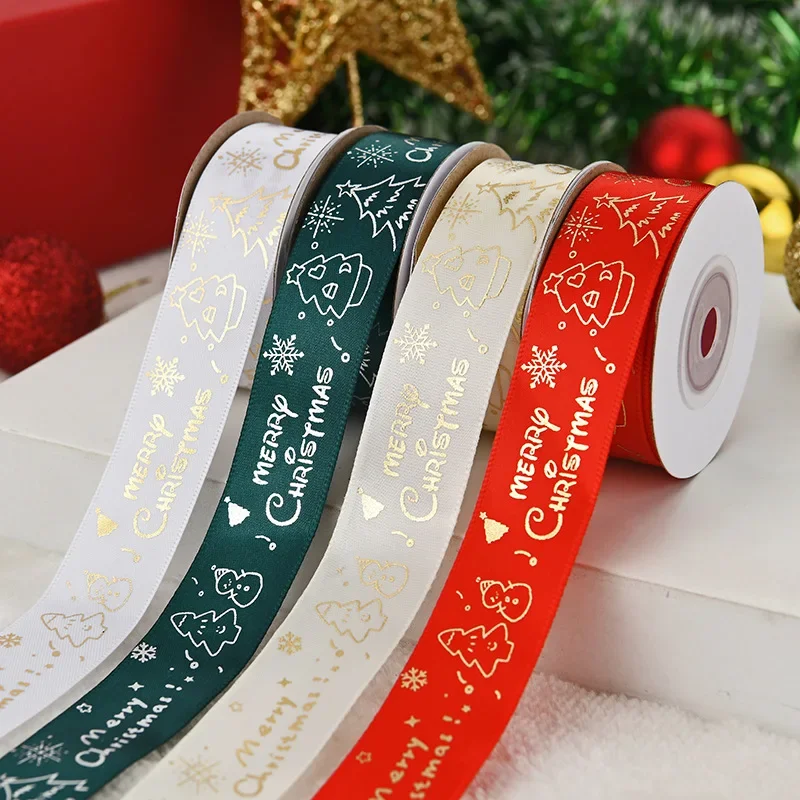 Polyester Grosgrain Ribbon Merry Christmas Gift Wrapping Ribbons Xmas Packaging Supplies Party Decoration Navidad Natal Noel