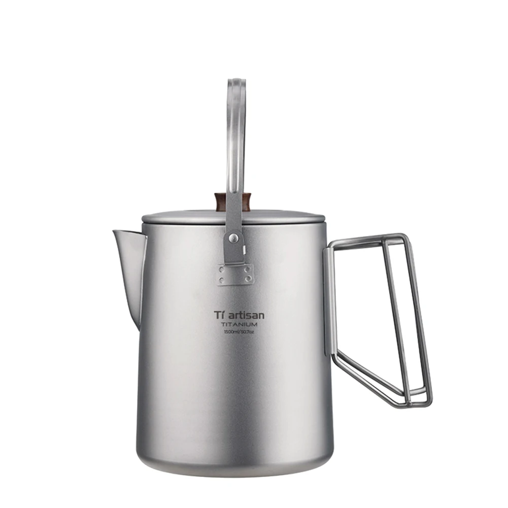 1.5L Water Pot Coffee Kettle About 254g Anti-slip Dilated Handle Handheld Titanium 130 * 160mm Outdoor Camping Hiking