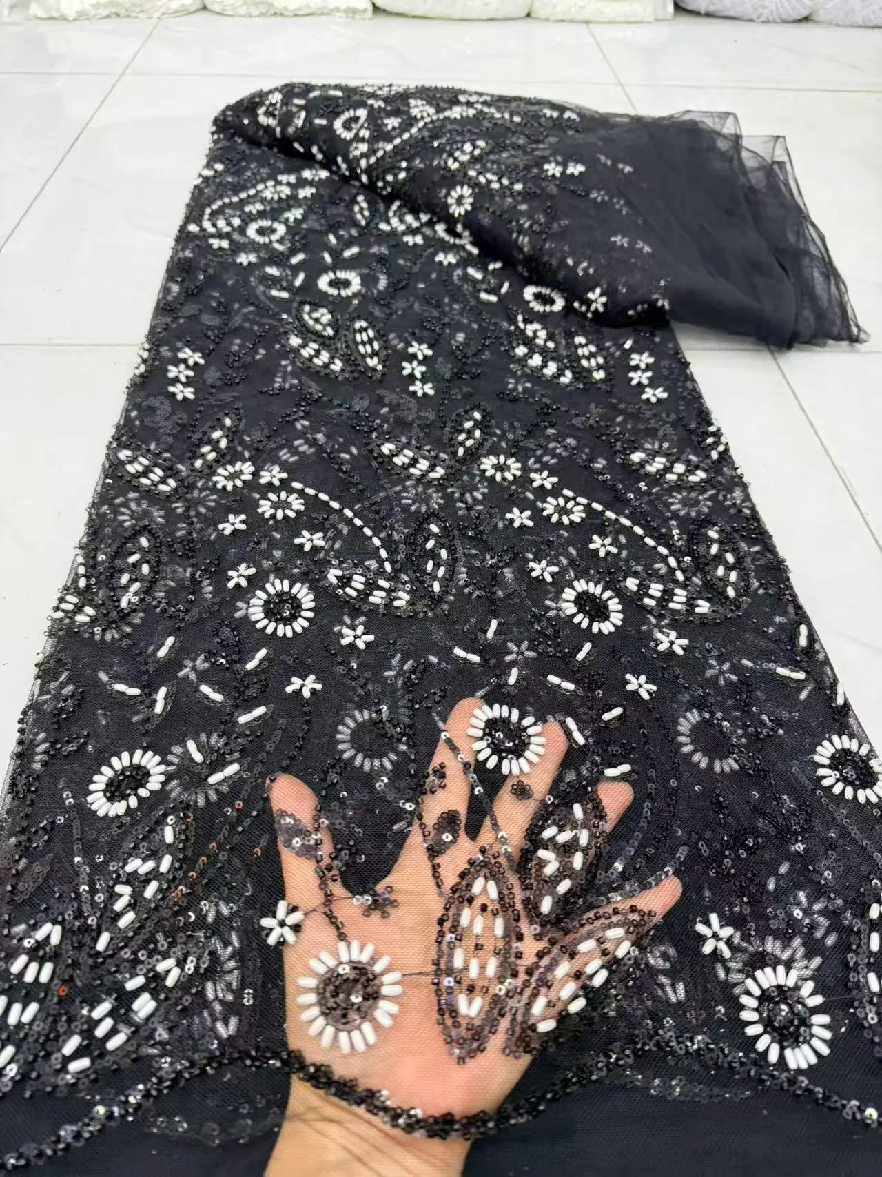 2026 Latest African Nigerian High-Quality With Tulle Sewing Lace Fabric Guipure Embroidery Dresses Sequins 5Yards DP0537